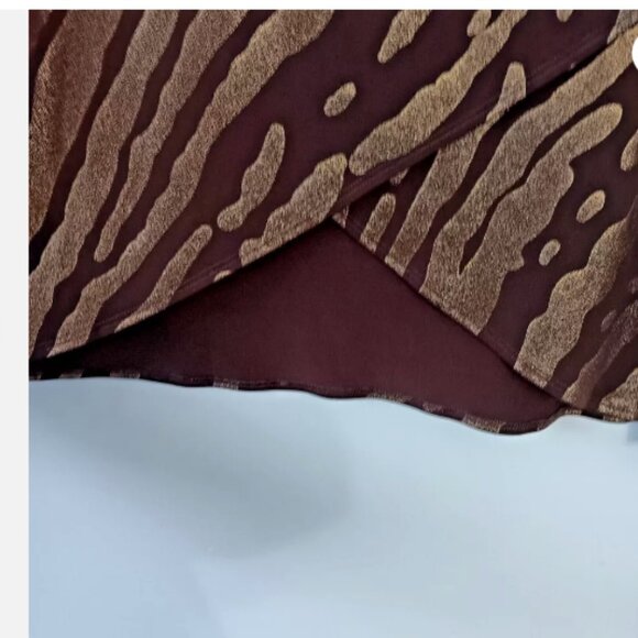 Spirited Randolph Duke Faux Wrap Skirt Size XL Brown & Gold Foil Made in USA E13 - Picture 4 of 5